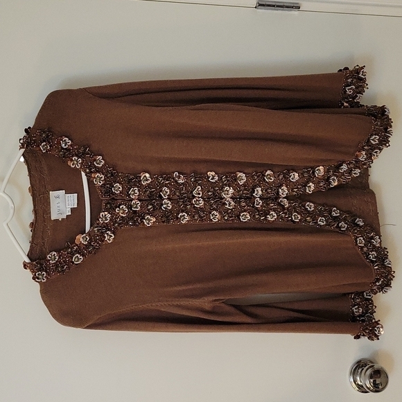 VTG JUST B Brown Floral Glass Beaded Coquette Cardigan Sweater XL - Picture 9 of 13